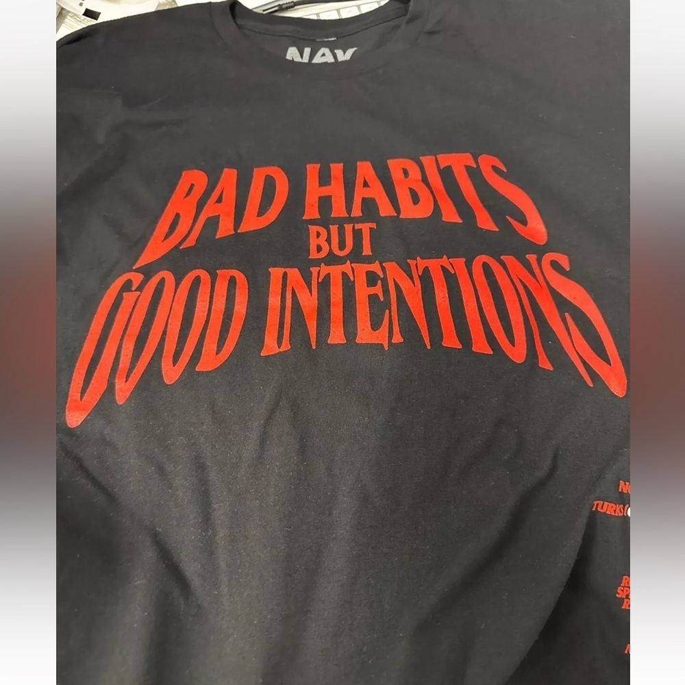 Vlone BAD HABITS Black T-Shirt with Red Graphic Text New - Picture 4 of 6